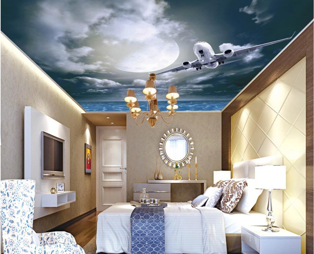 Wallpaper 3d Ceiling Star Night Sky Airplane Month Living